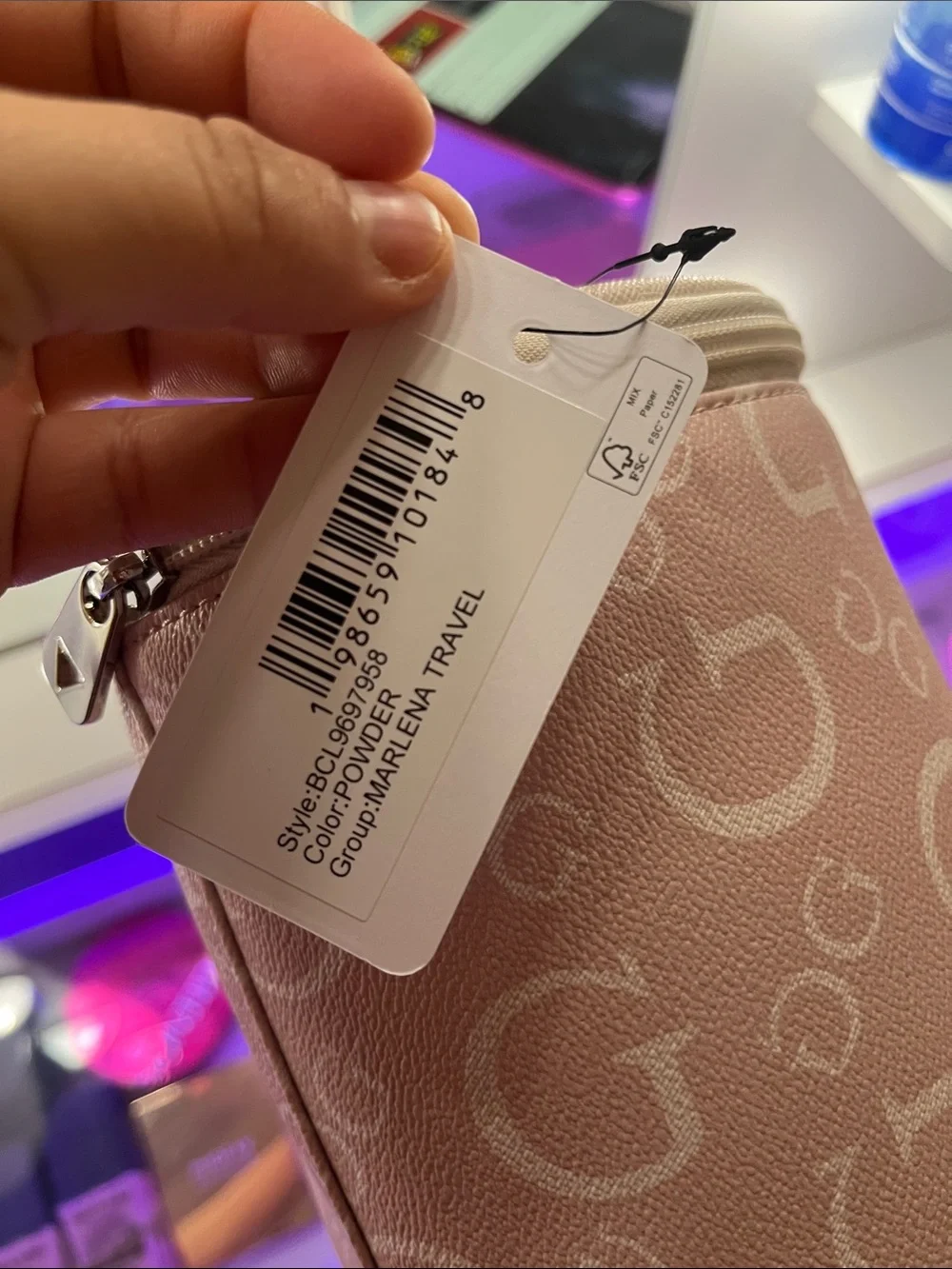 GUESS Blush Pink Logo Cosmetic Case with Top Handle